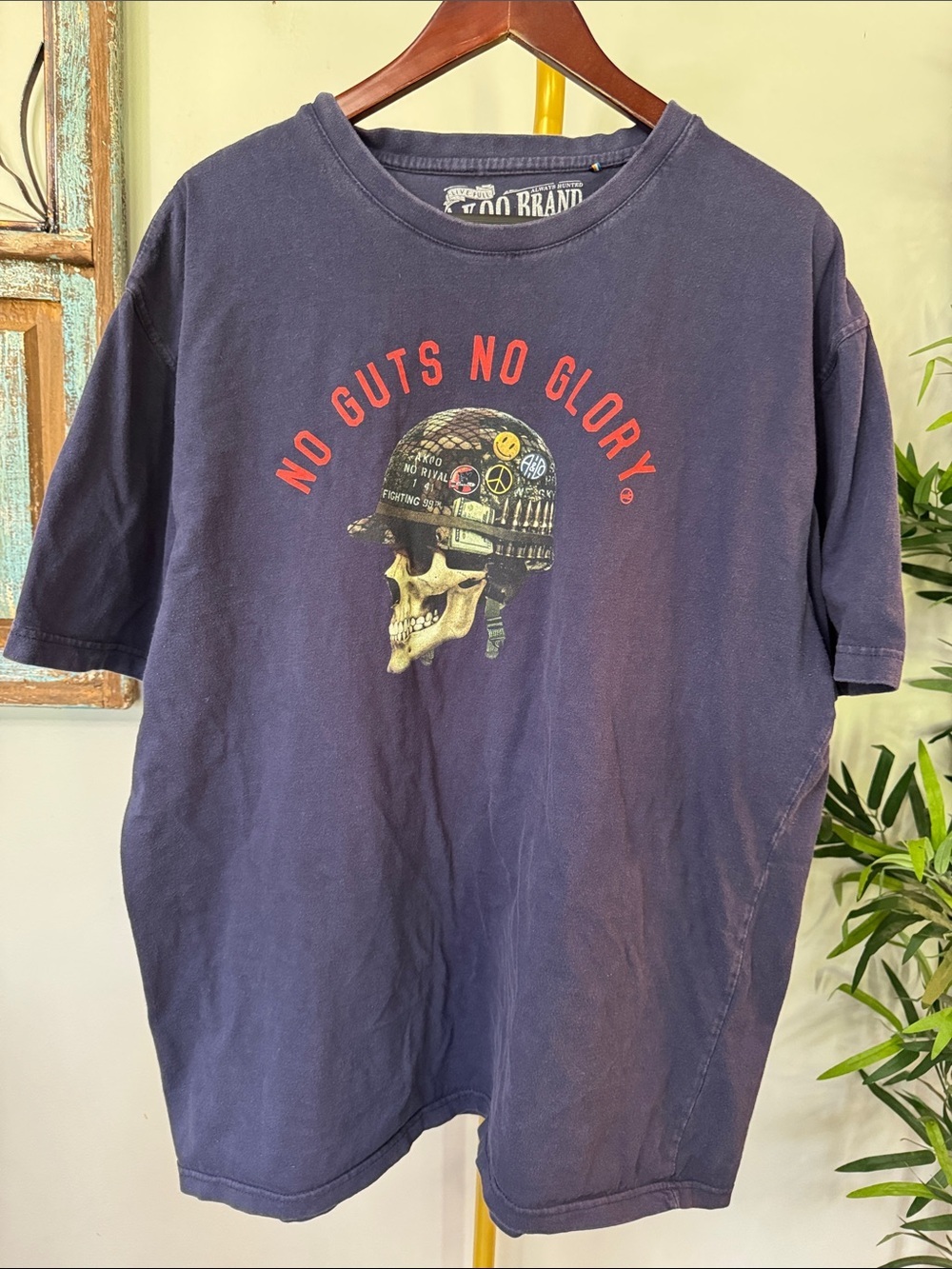 AKOO Navy Graphic Tee - "No Guts No Glory" Skull Print GUC